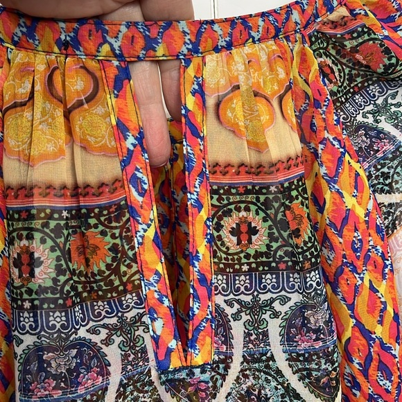 New Directions Womens Top S Orange Yellow Stretch Waist Pullover Flowy Boho Cute - Picture 10 of 13